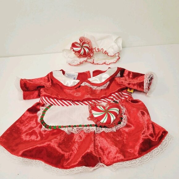 Build a Bear Mrs. Clause Dress Bonnet Hat Candy Cane Heart Velvet Holiday Outfit - Picture 1 of 4